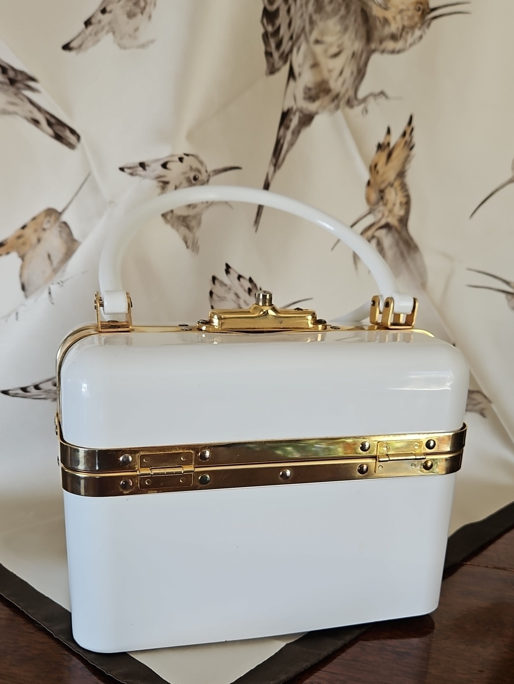 1950s Vintage White Trunk Purse With Gold-Tone Hardware Made in France